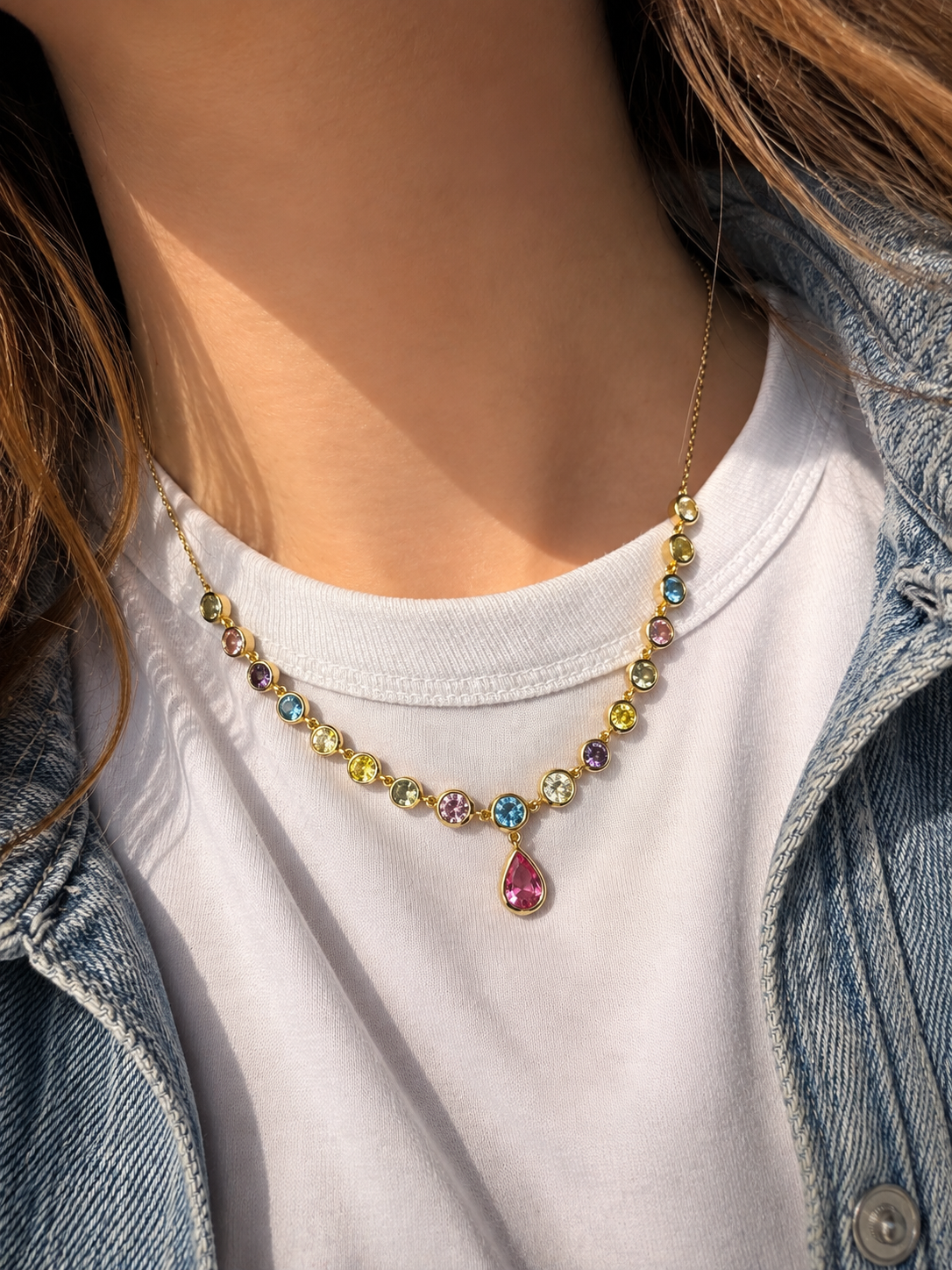 Pastel Bezel Drop Necklace