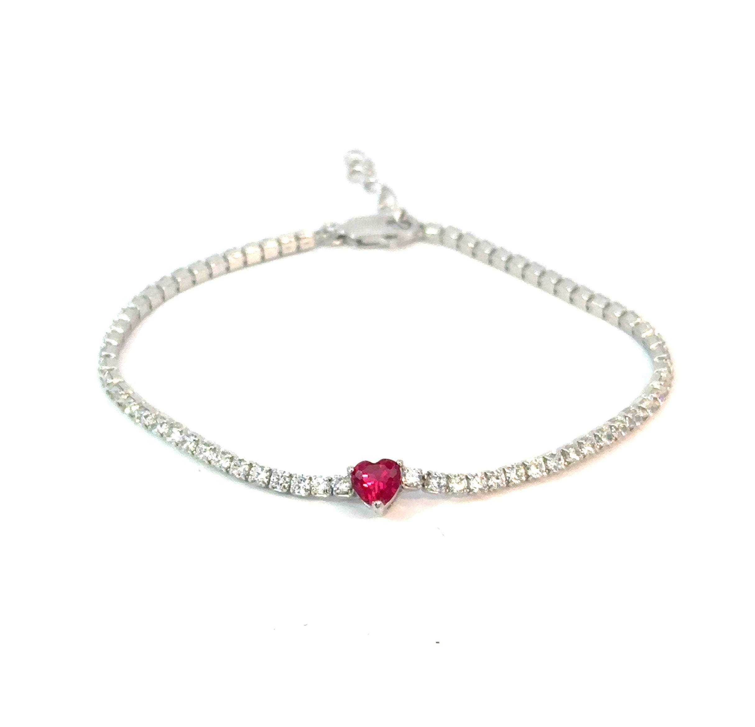 Pulsera Tennis Red Heart-Silver