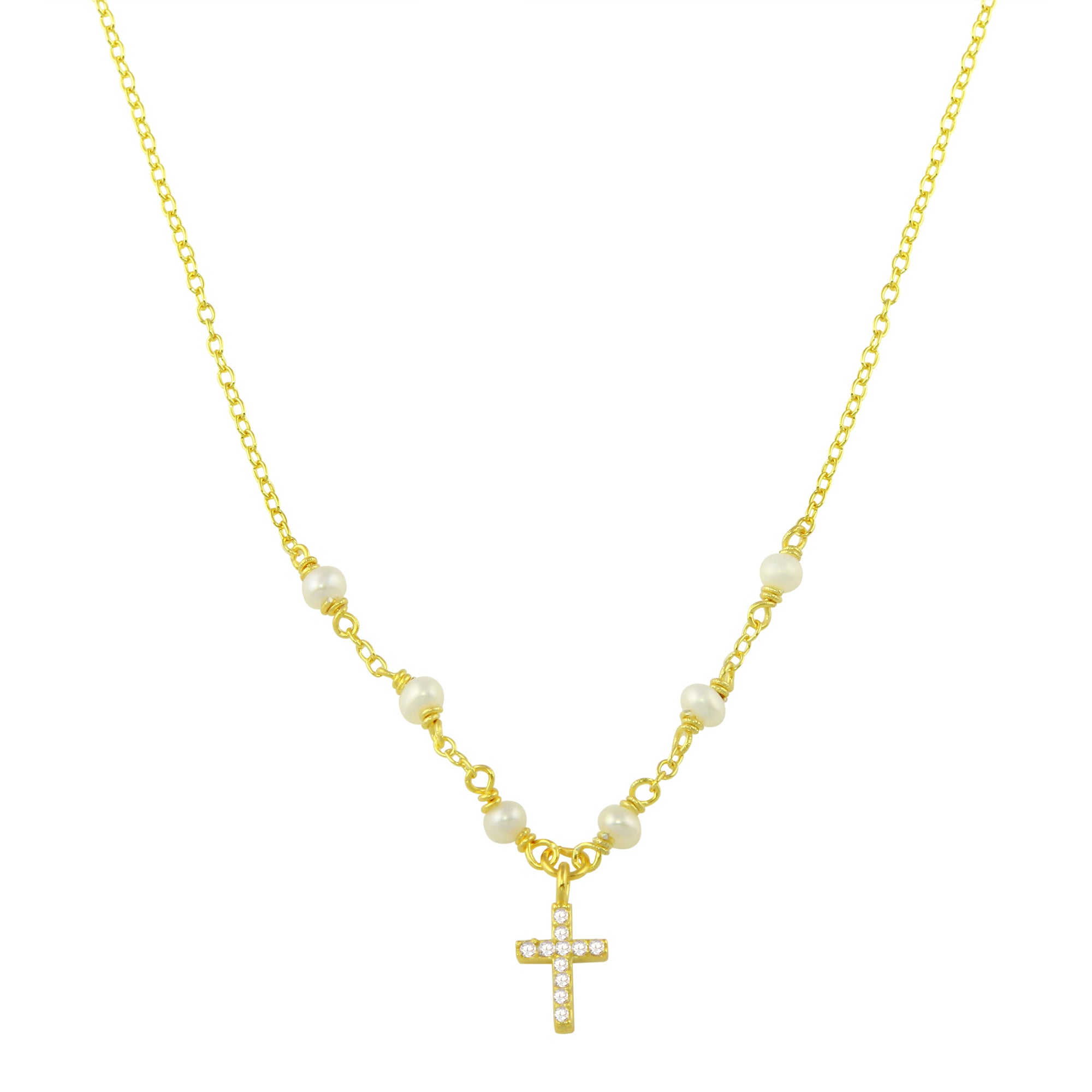 Mini Cross and Pearls Necklace