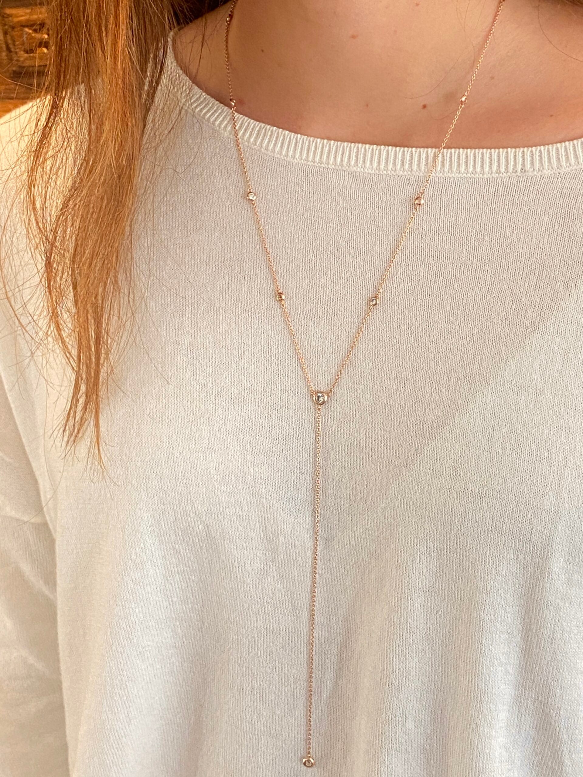 Collar Lariat CZ Dots Rosegold