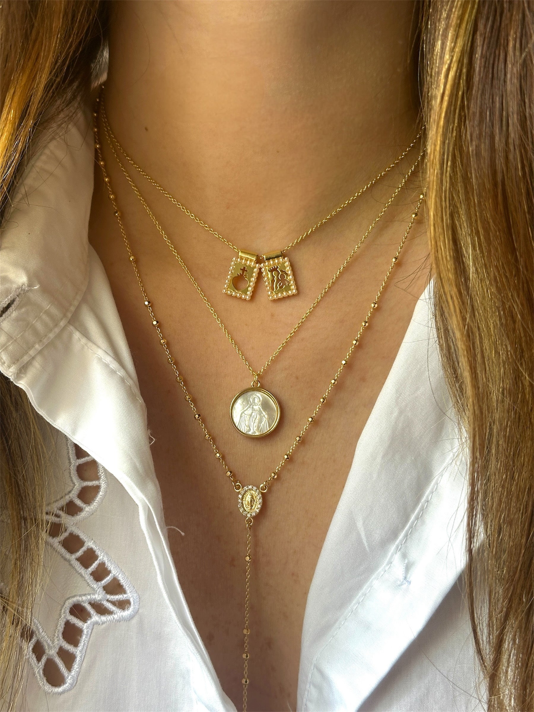 Thin Pearl Scapular Necklace