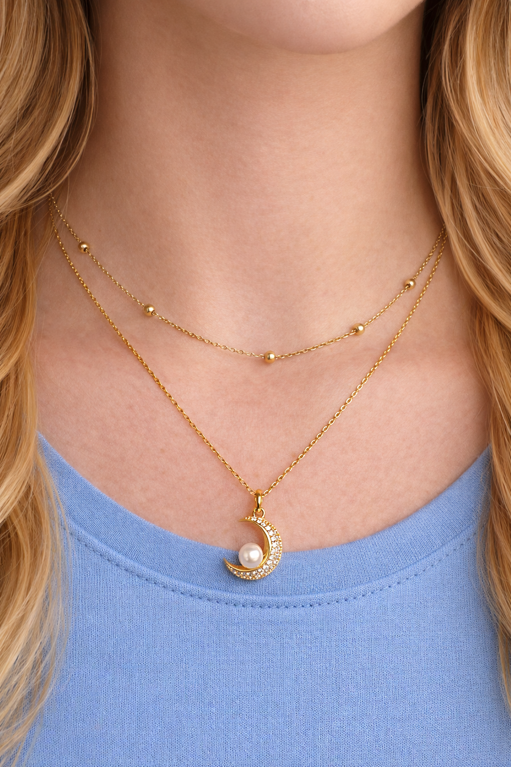 Moon and Pearl Necklace