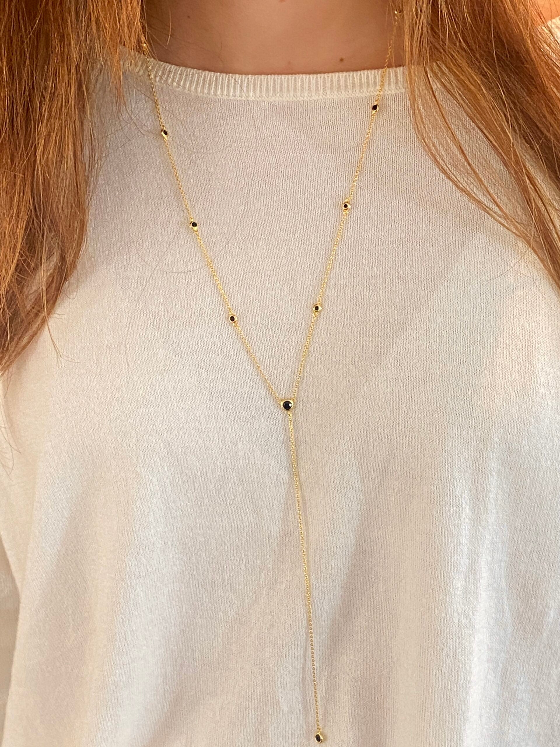 Collar Lariat CZ Dots Gold