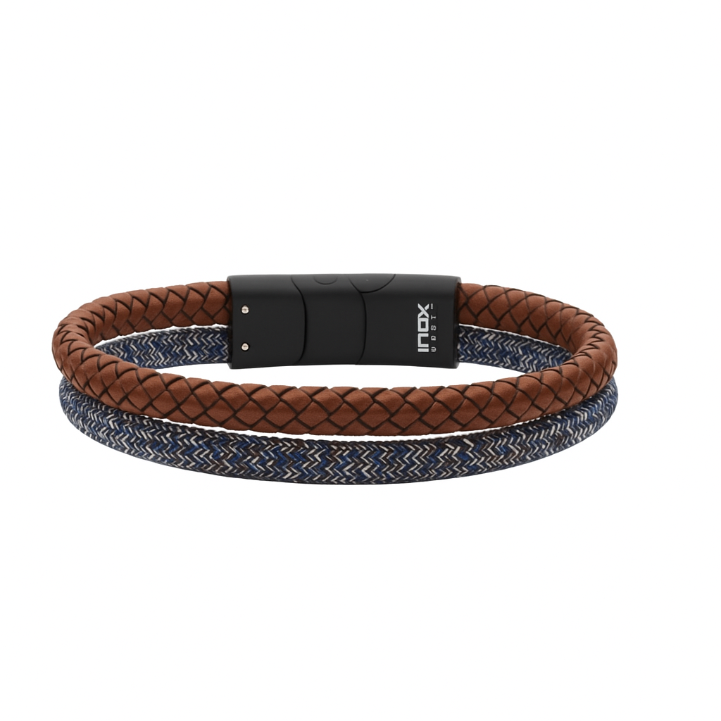 Nylon Cord & Brown Leather Bracelet