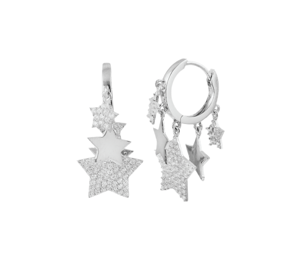 Multi Stars Silver Hoops