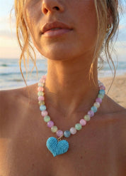 Cotton Candy Beaded Heart Necklace
