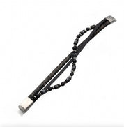 Black and Grey Leather with Black Onyx Multi-Strand Bracelet