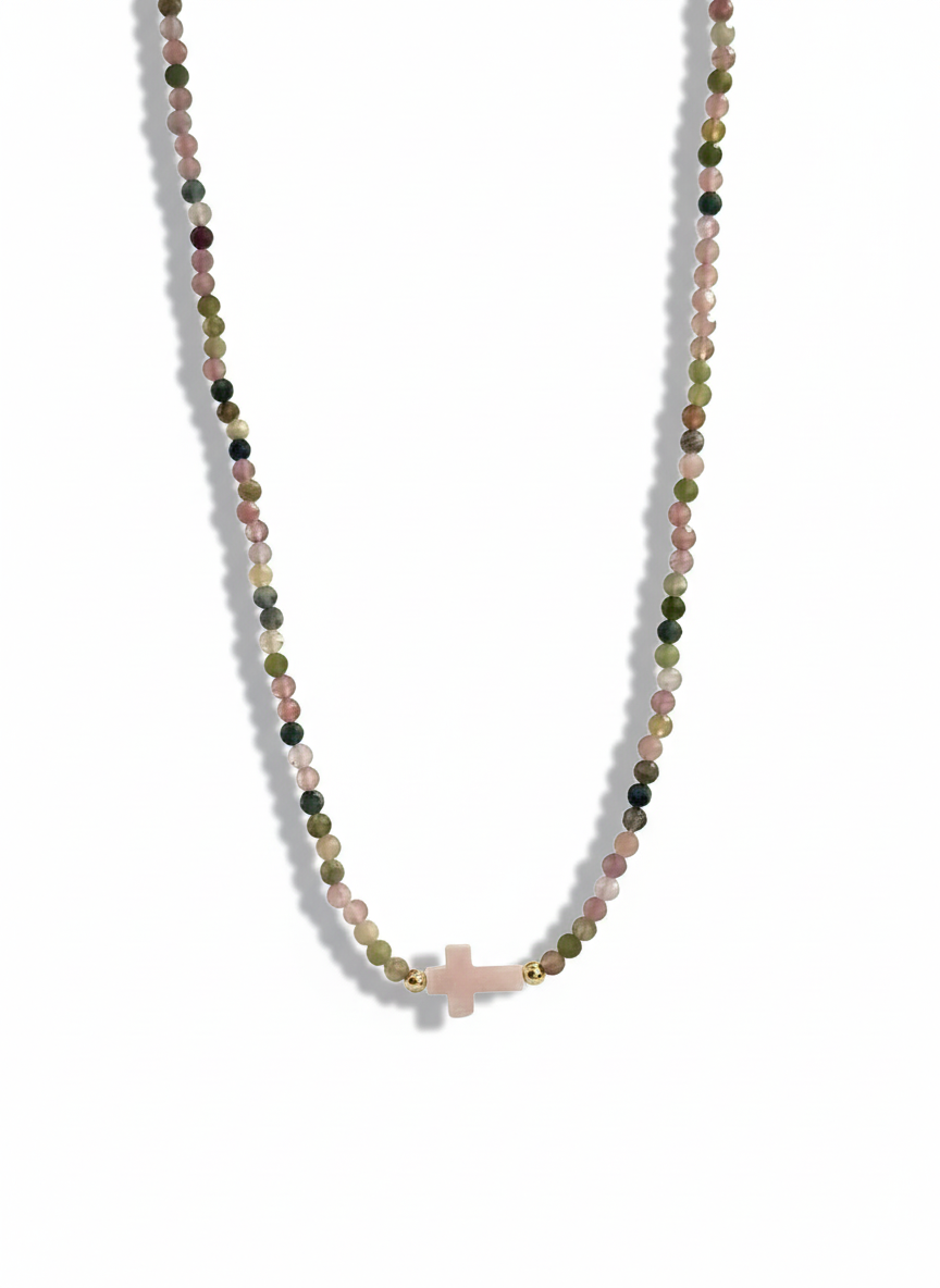 Shell Cross Natural Stone Necklace