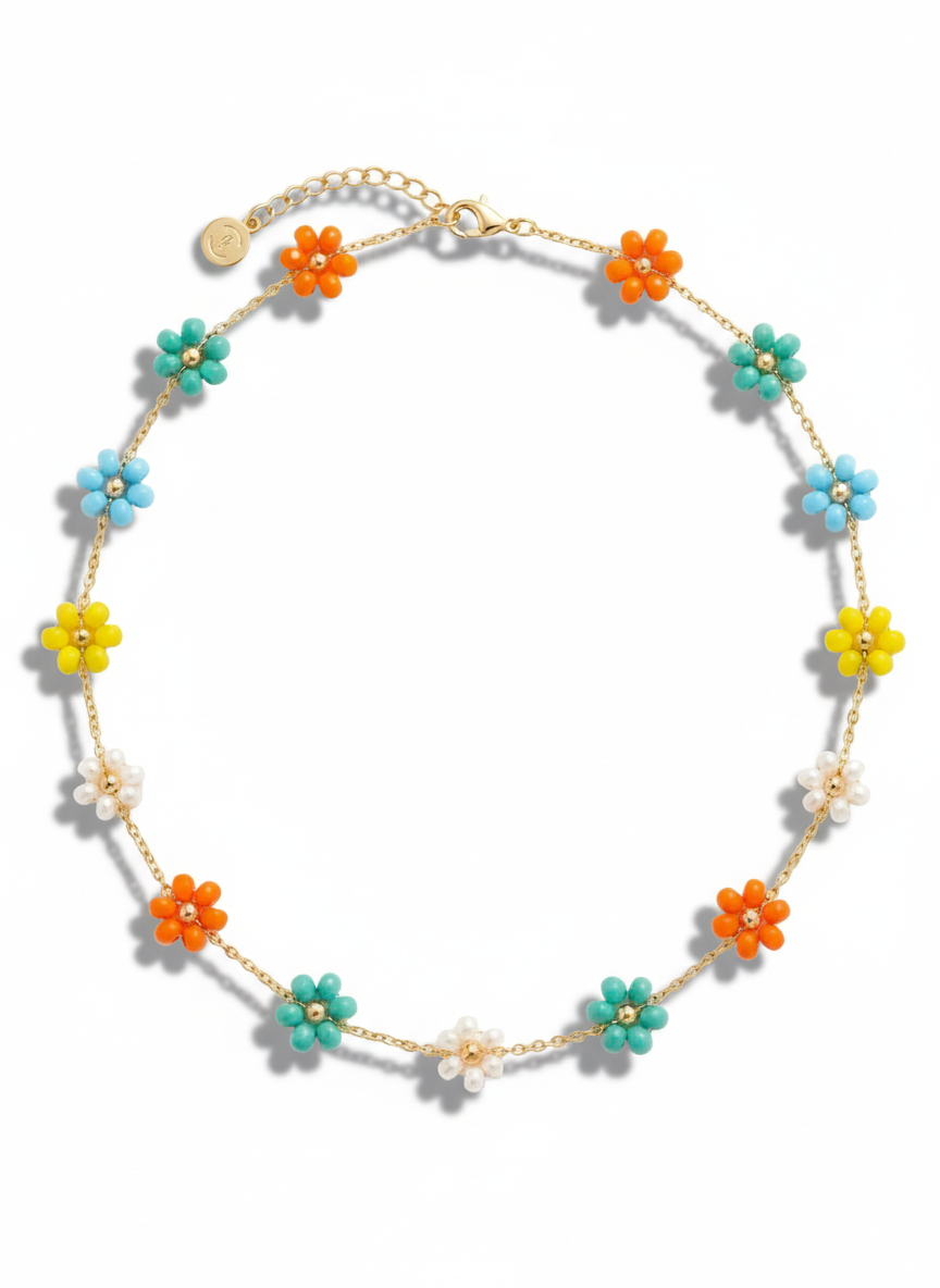 Beaded Flower Chain Necklace