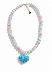 Cotton Candy Beaded Heart Necklace