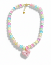 Cotton Candy Beaded Heart Necklace