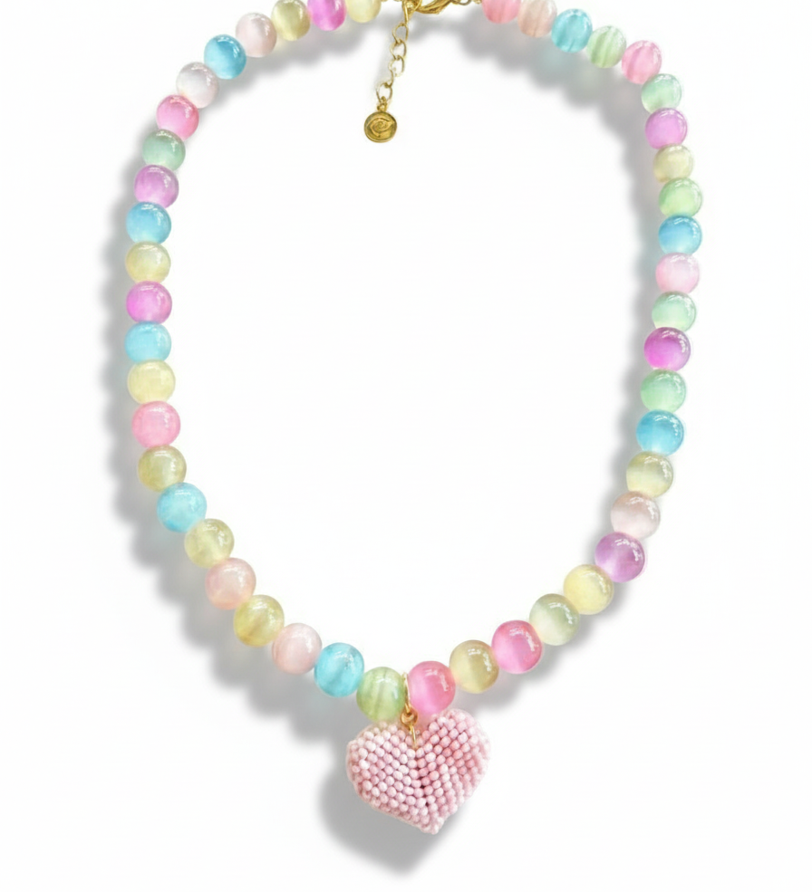 Cotton Candy Beaded Heart Necklace
