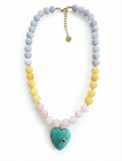 Amazonite Heart and Pink Quartz Beaded Necklace