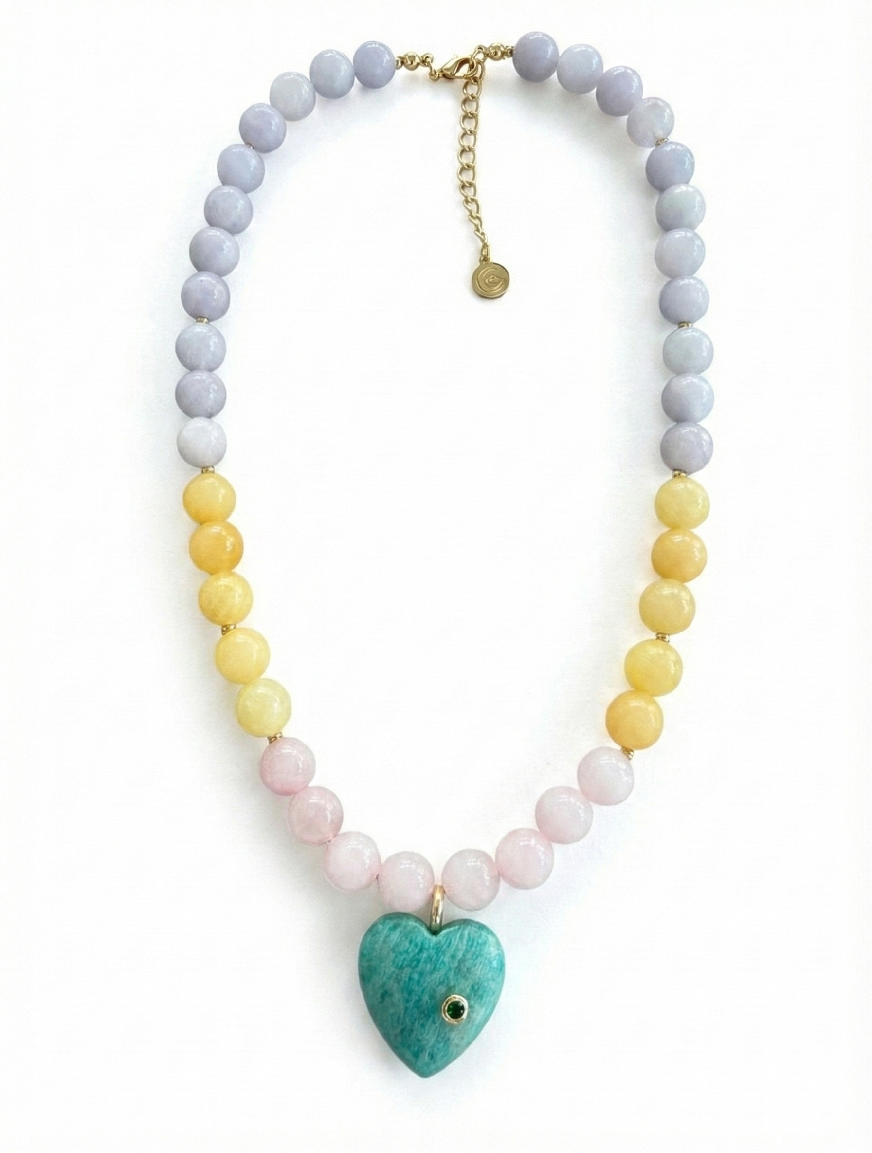 Amazonite Heart and Pink Quartz Beaded Necklace