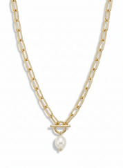 Paperclip Chain with Pearl Clasp Necklace