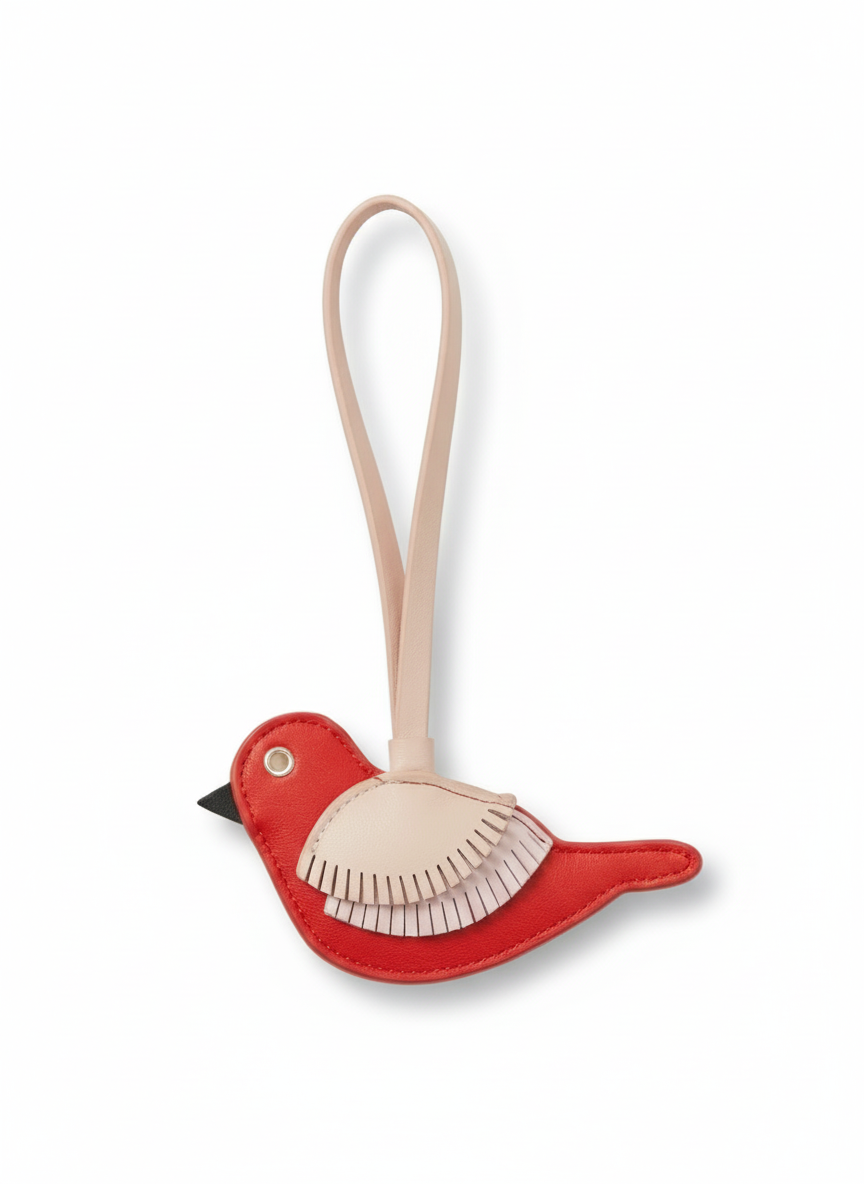 Red Bird Leather Bag Charm