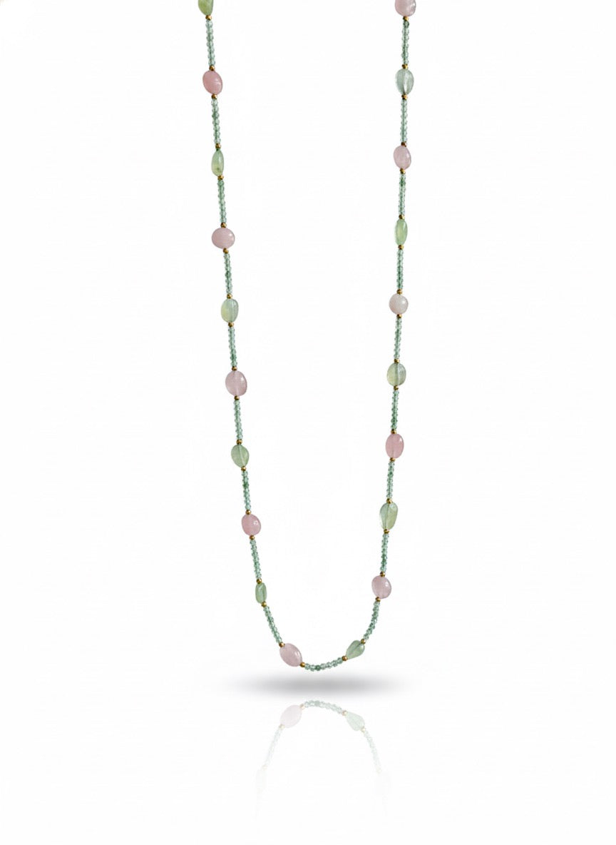 Pink and Green Quartz Long Necklace