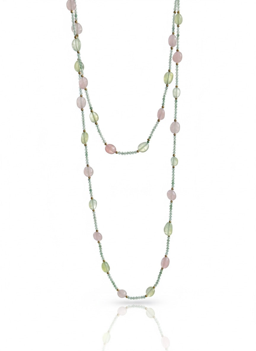 Pink and Green Quartz Long Necklace