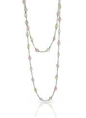 Pink and Green Quartz Long Necklace