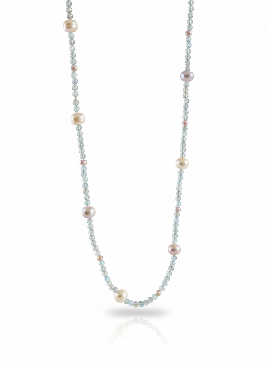 Labradorite and Pearl Long Necklace