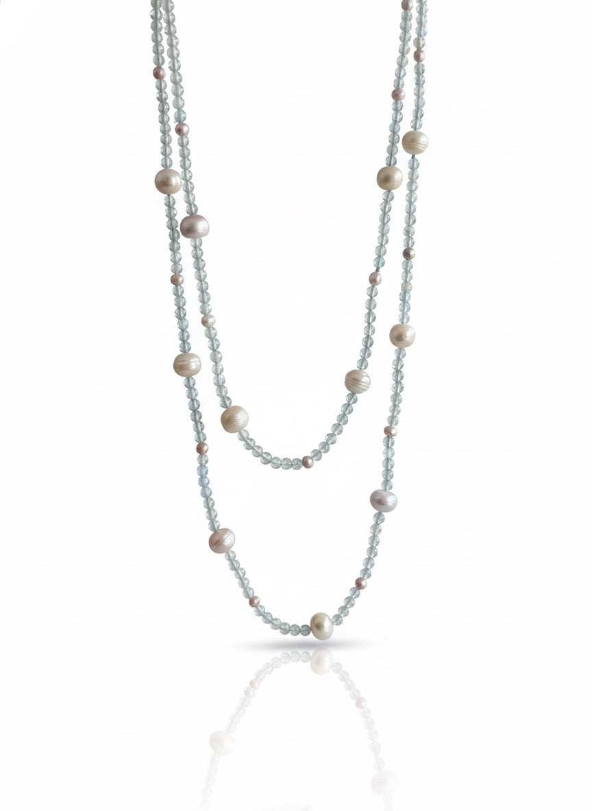 Labradorite and Pearl Long Necklace