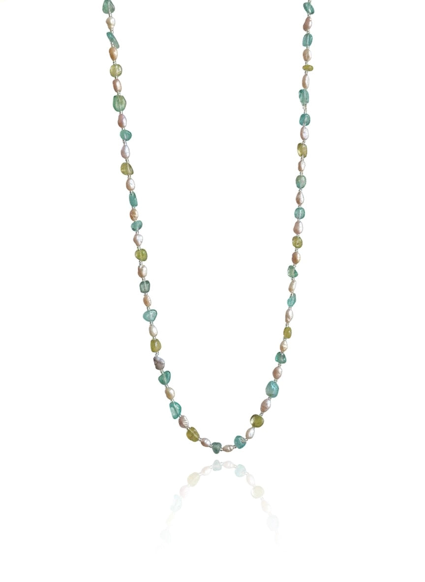 Apatite, Peridot and Pearl Long Necklace