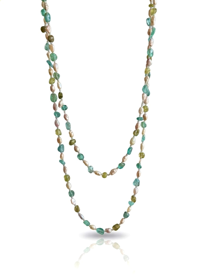 Apatite, Peridot and Pearl Long Necklace