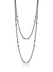 Hematite and Pink Pearl Long Necklace