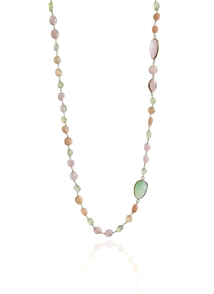 Pink and Green Asymmetric Quartz Long Necklace
