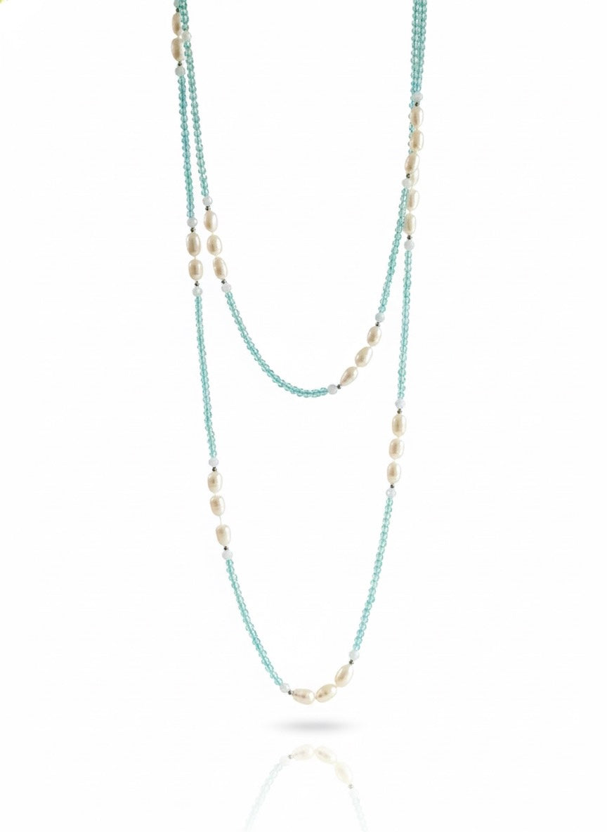 Apatite and Pearl Long Necklace