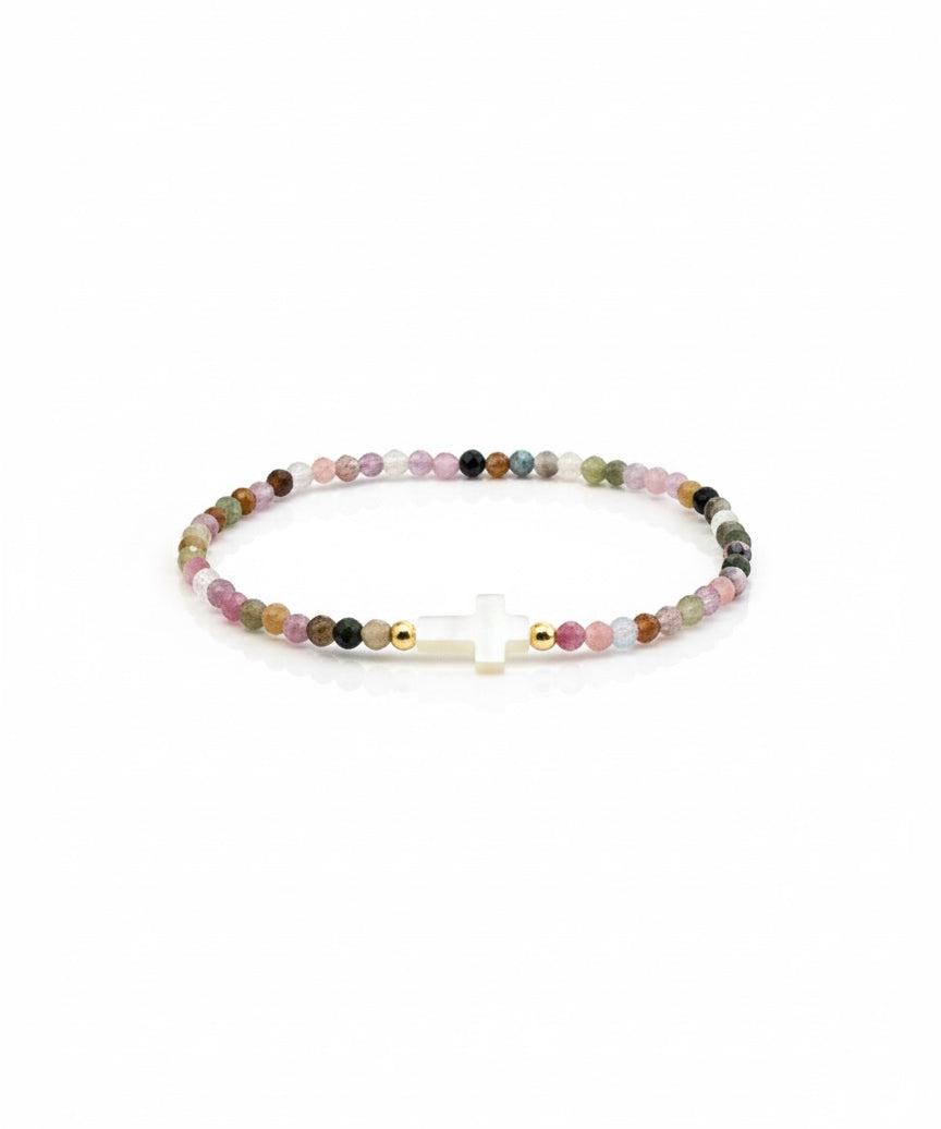 Mother Pearl Cross and Natural Stones Bracelet
