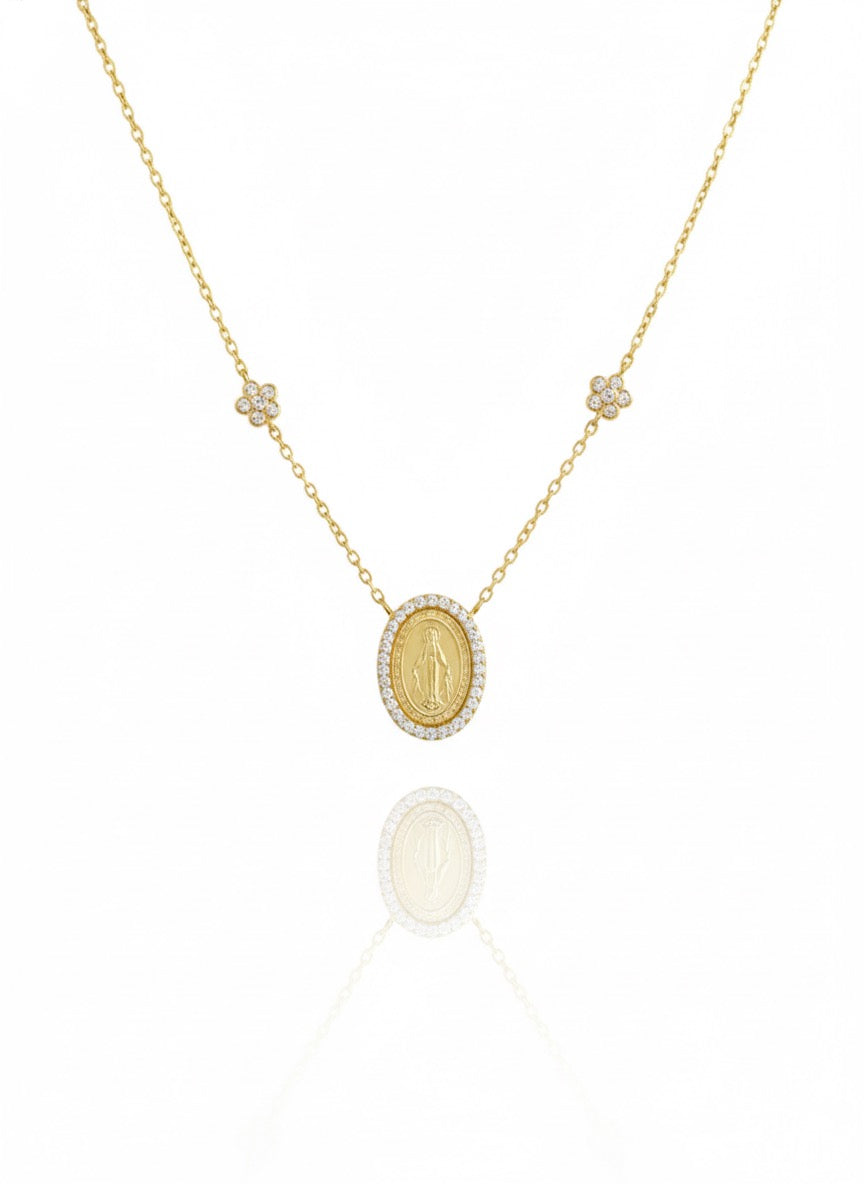 Virgen Medalla Milagrosa with Flowers Necklace