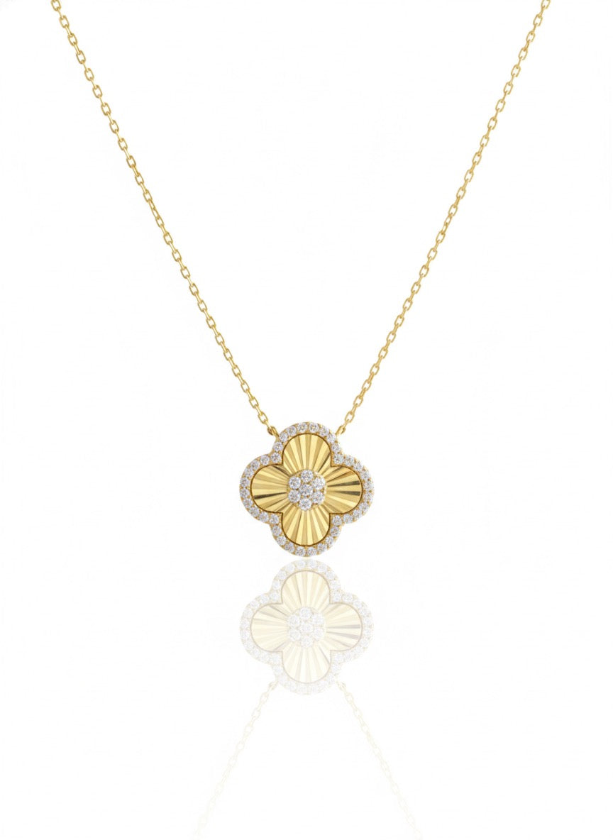 Pave Fluted Clover Necklace