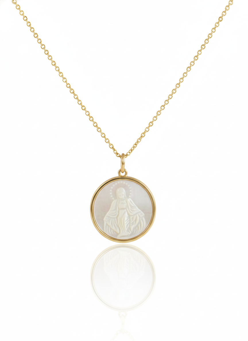 Virgen Medalla Milagrosa Shell Necklace