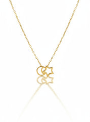 Hollow Star and Moon Necklace