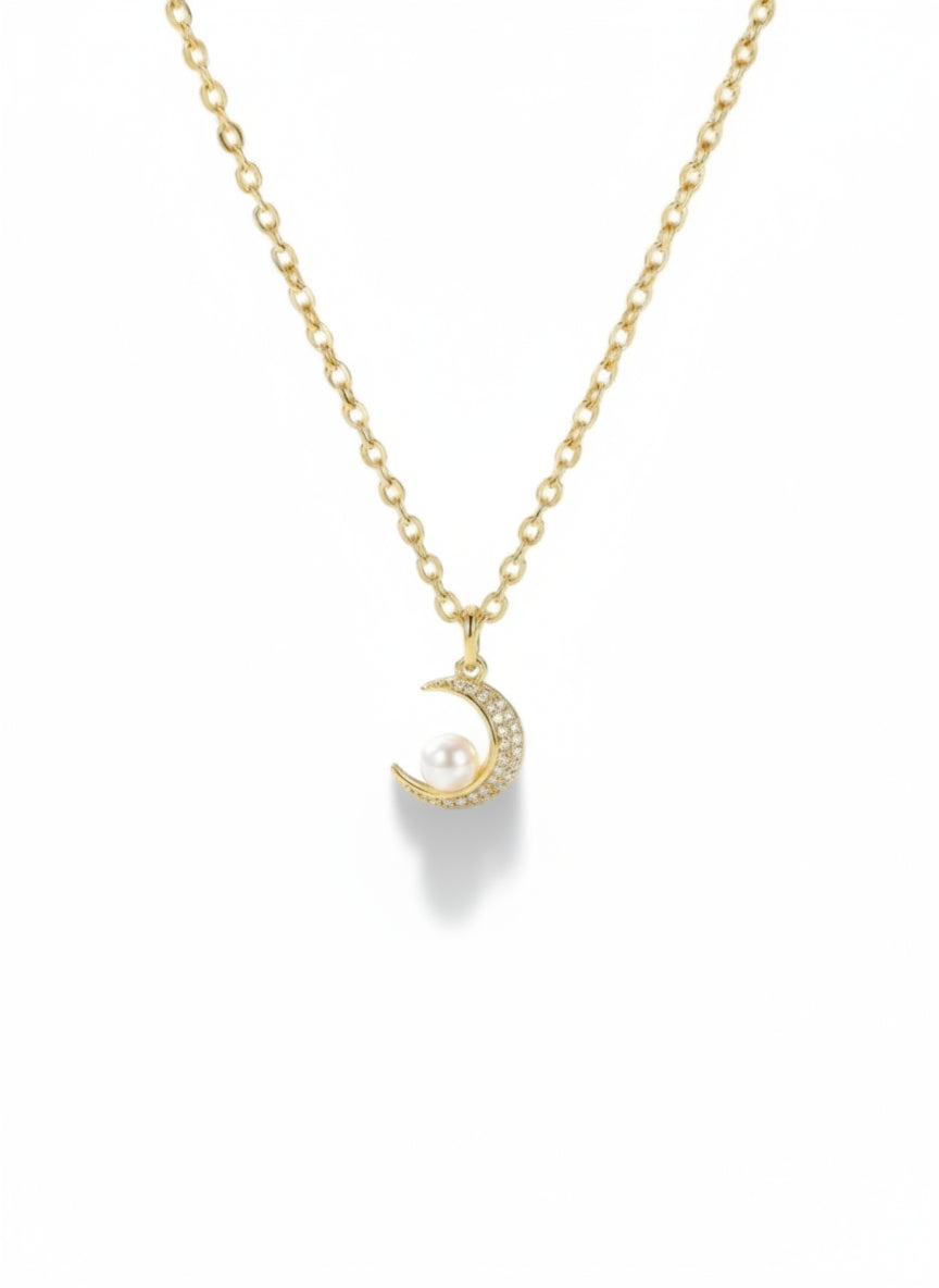 Moon and Pearl Necklace