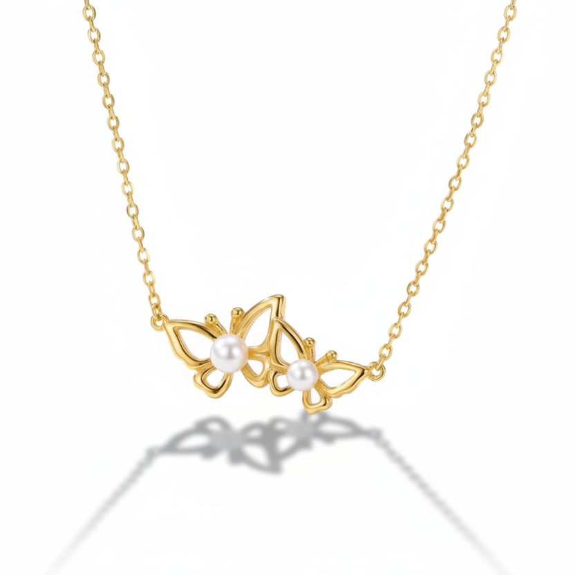 Duo Butterflies with Pearls Necklace