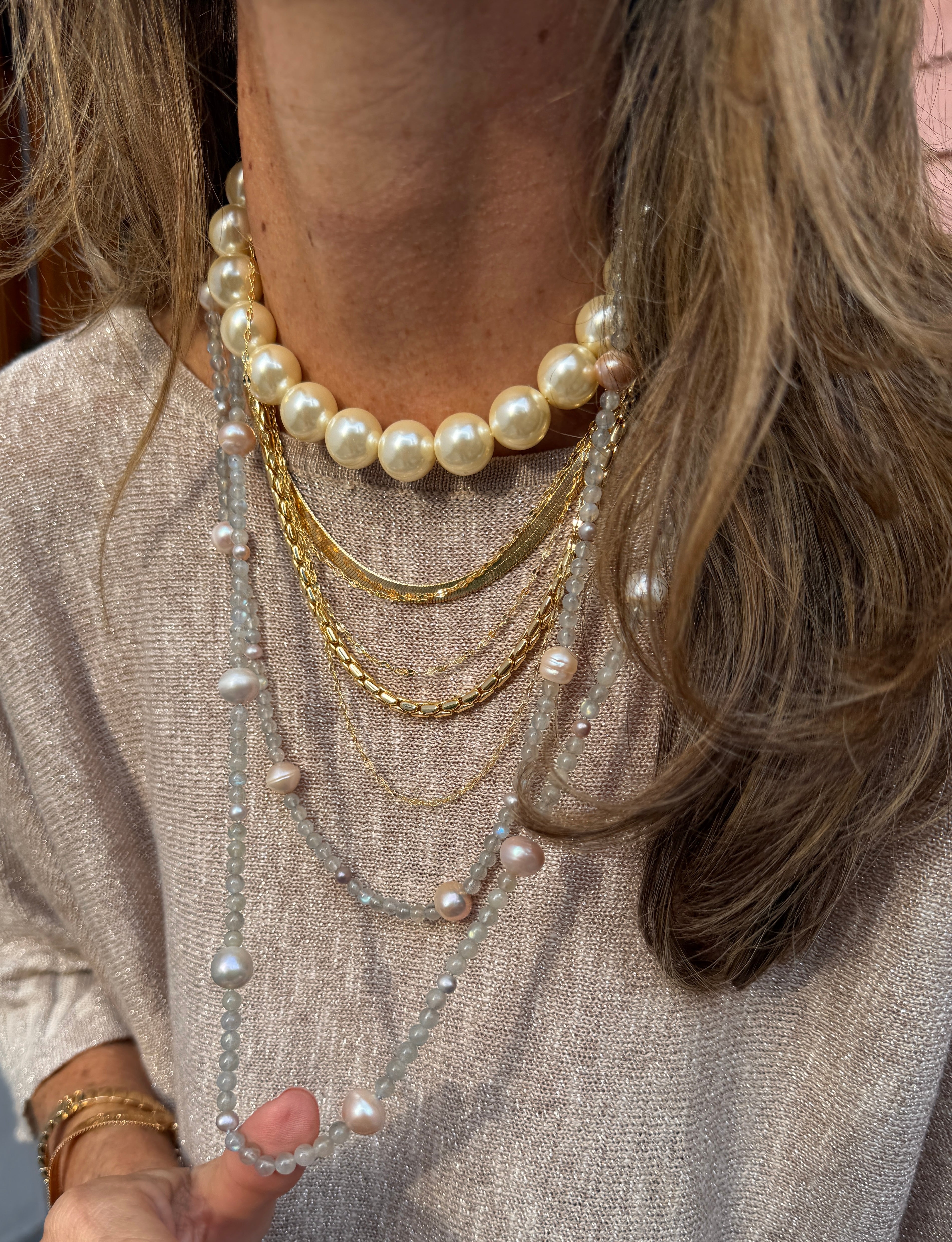 Labradorite and Pearl Long Necklace