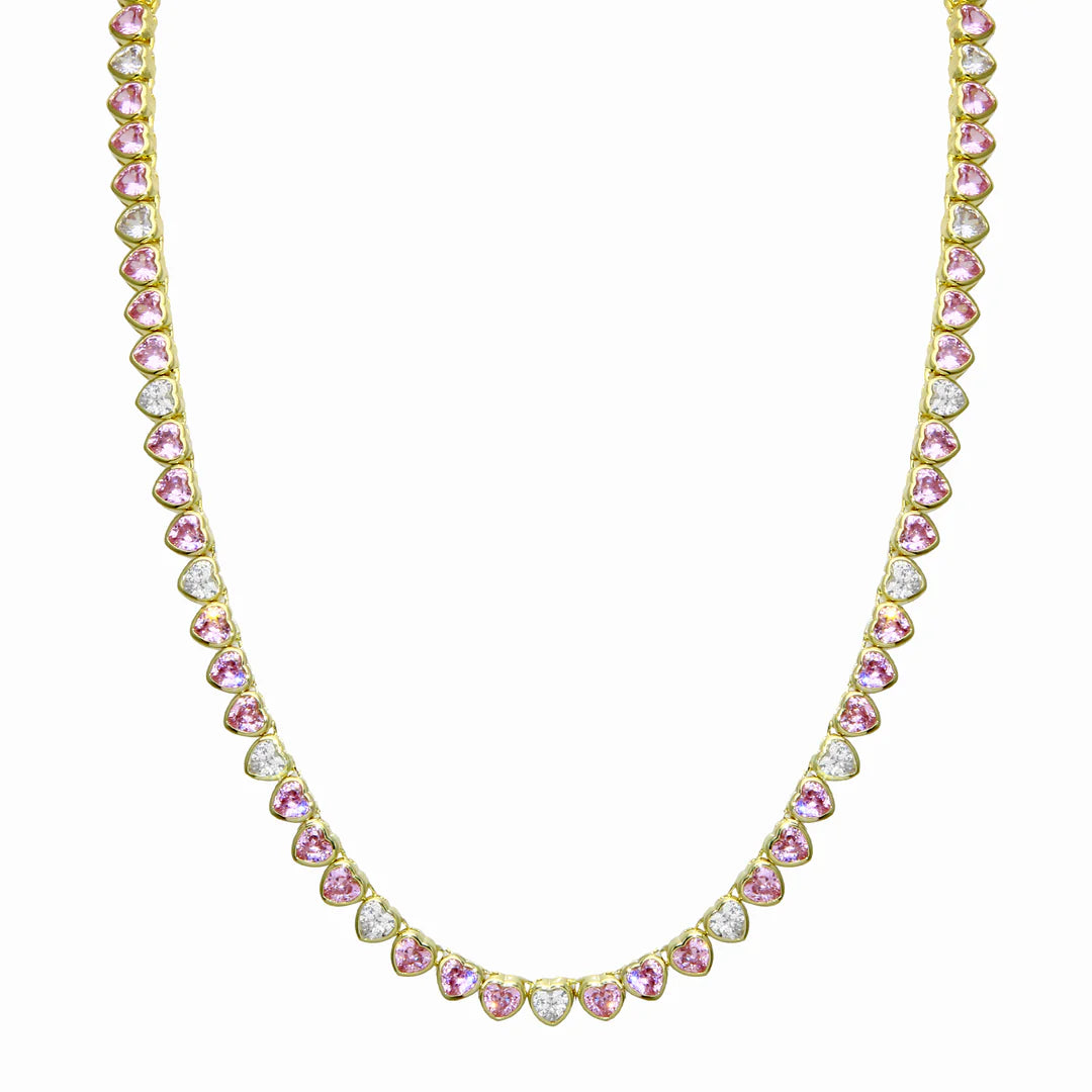 Bezel Heart Tennis Necklace