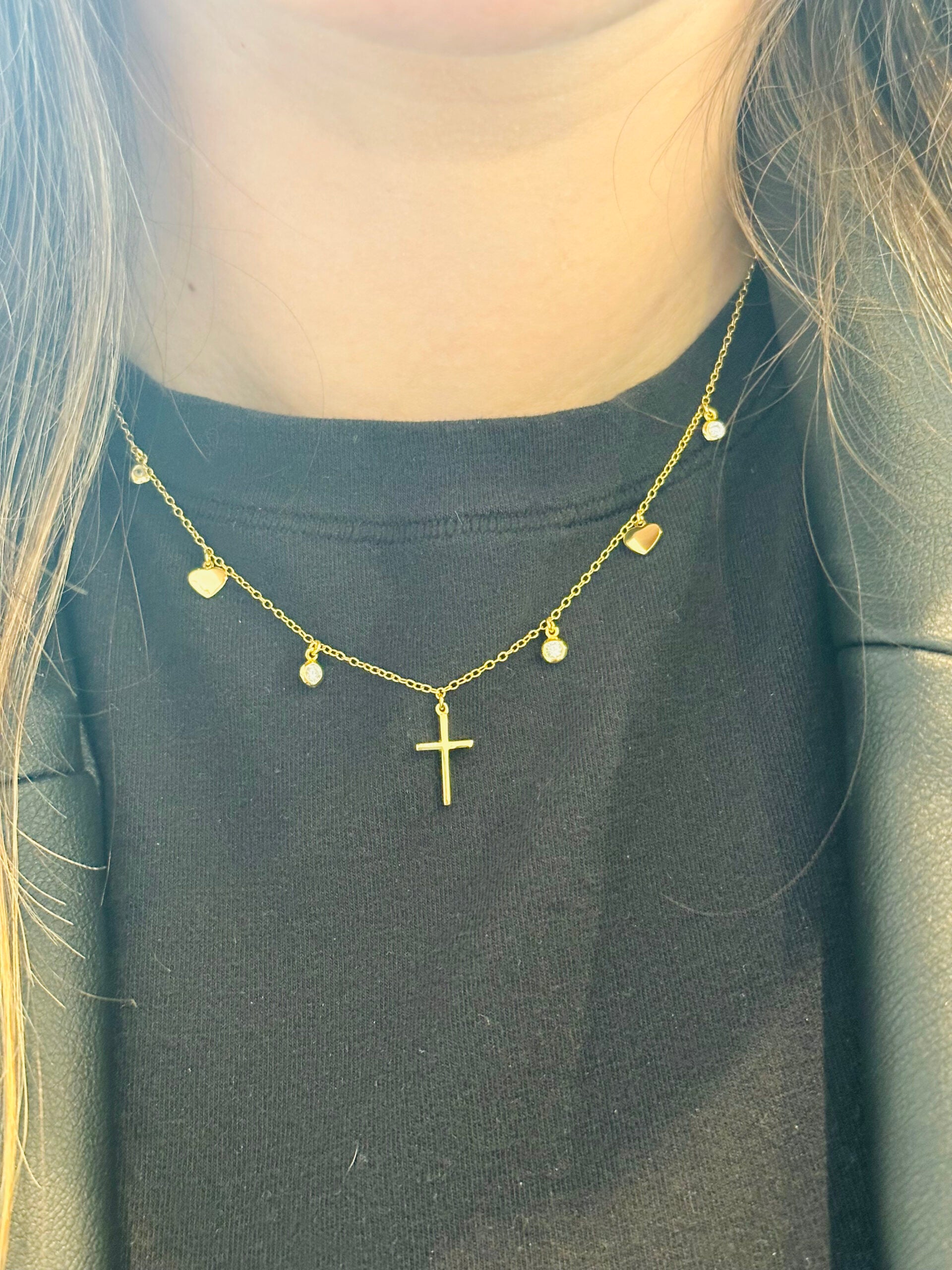 Cross and Hearts Necklace