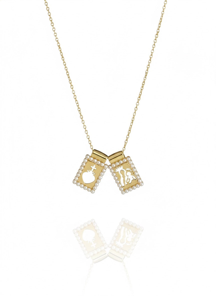 Thin Pearl Scapular Necklace