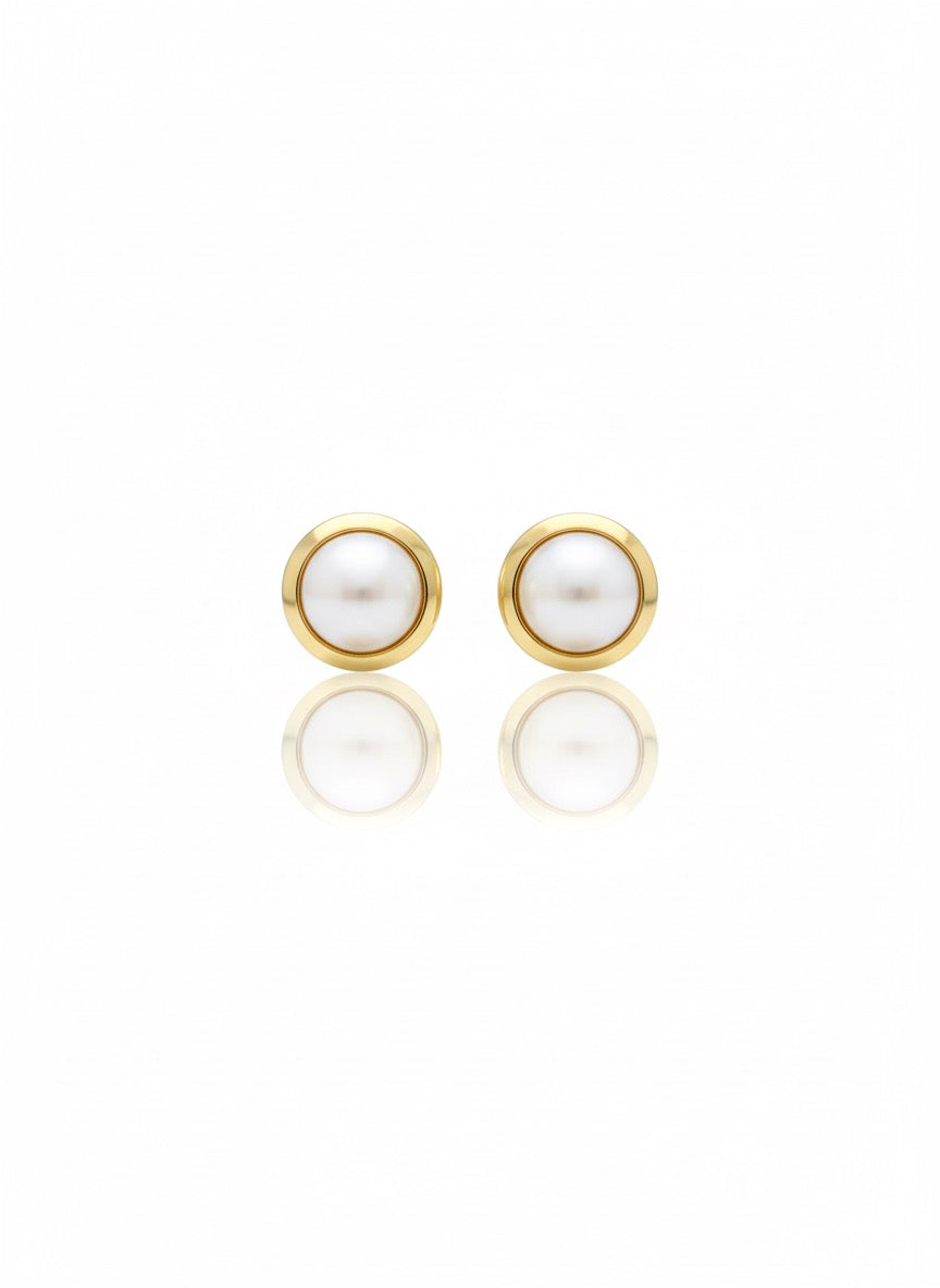 Bezel Pearl Studs