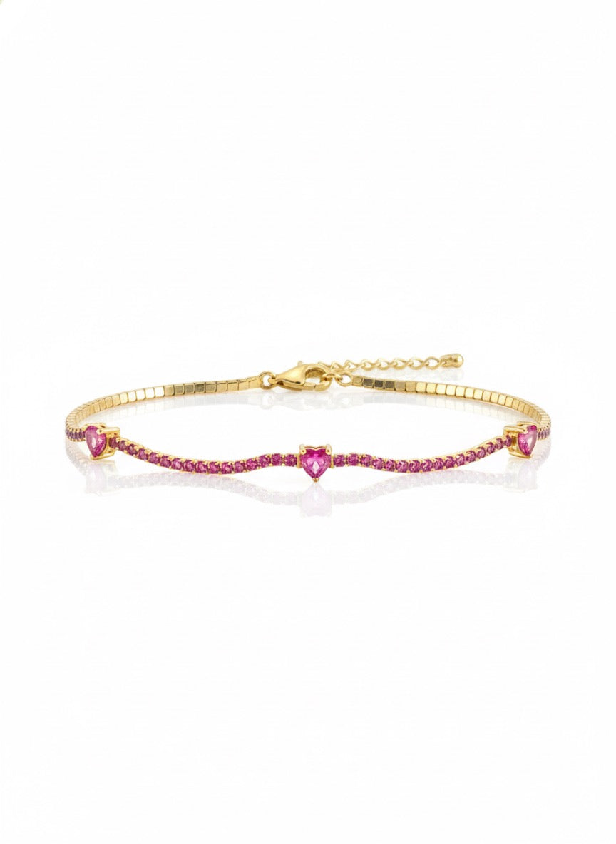 Pink Tennis Hearts Bracelet