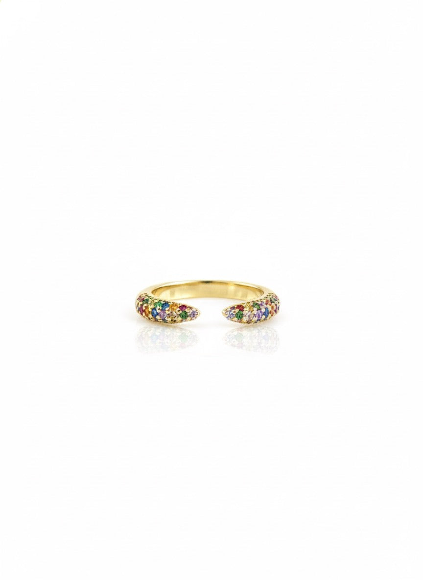 Pave Rainbow Claw Ring