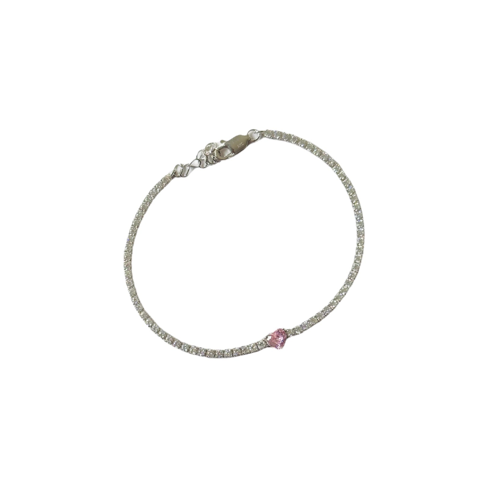 Pulsera Tennis Pink Heart-Silver