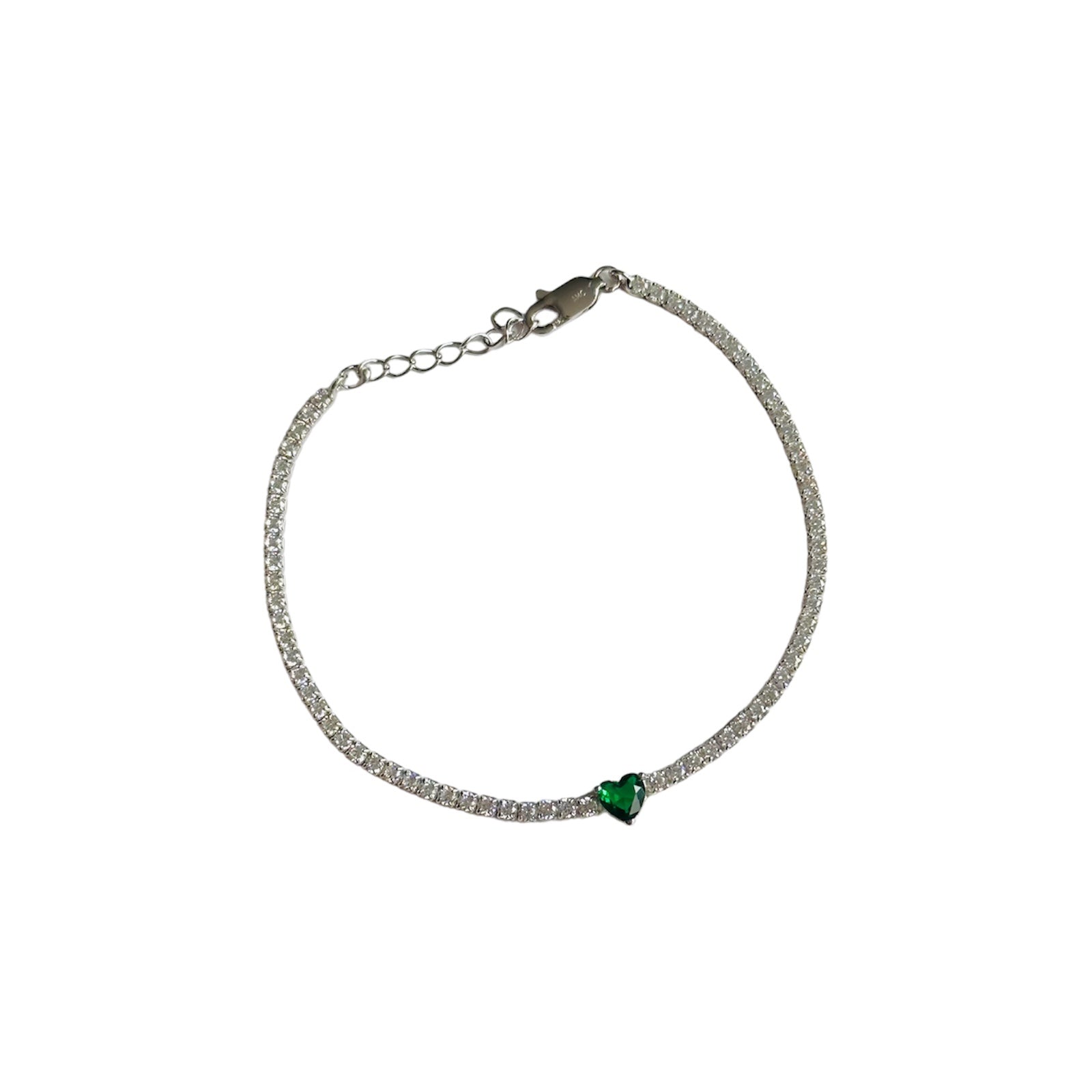 Pulsera Tennis Green Heart-Silver