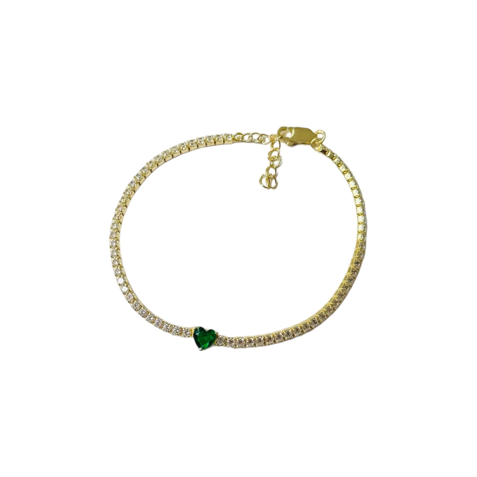 Pulsera Tennis Green Heart-Gold