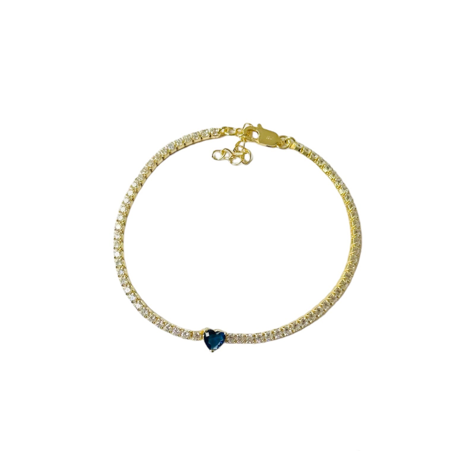 Pulsera Tennis Blue Heart-Gold