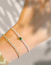 Pulsera Tennis Green Heart-Silver