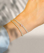 Pulsera Tennis Pink Heart-Silver